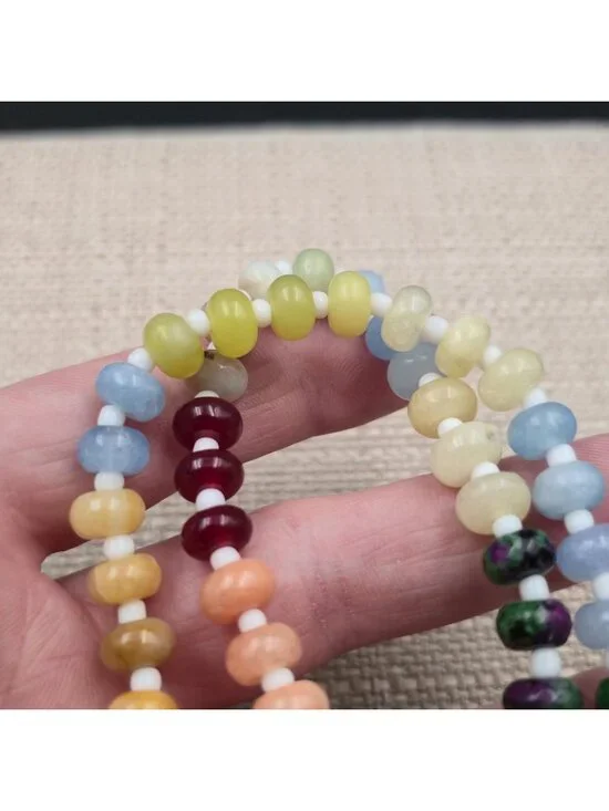 18 Inch Gold Plated Rainbow Gemstone Quartz Stone Necklace B1153 - Picture 4 of 7